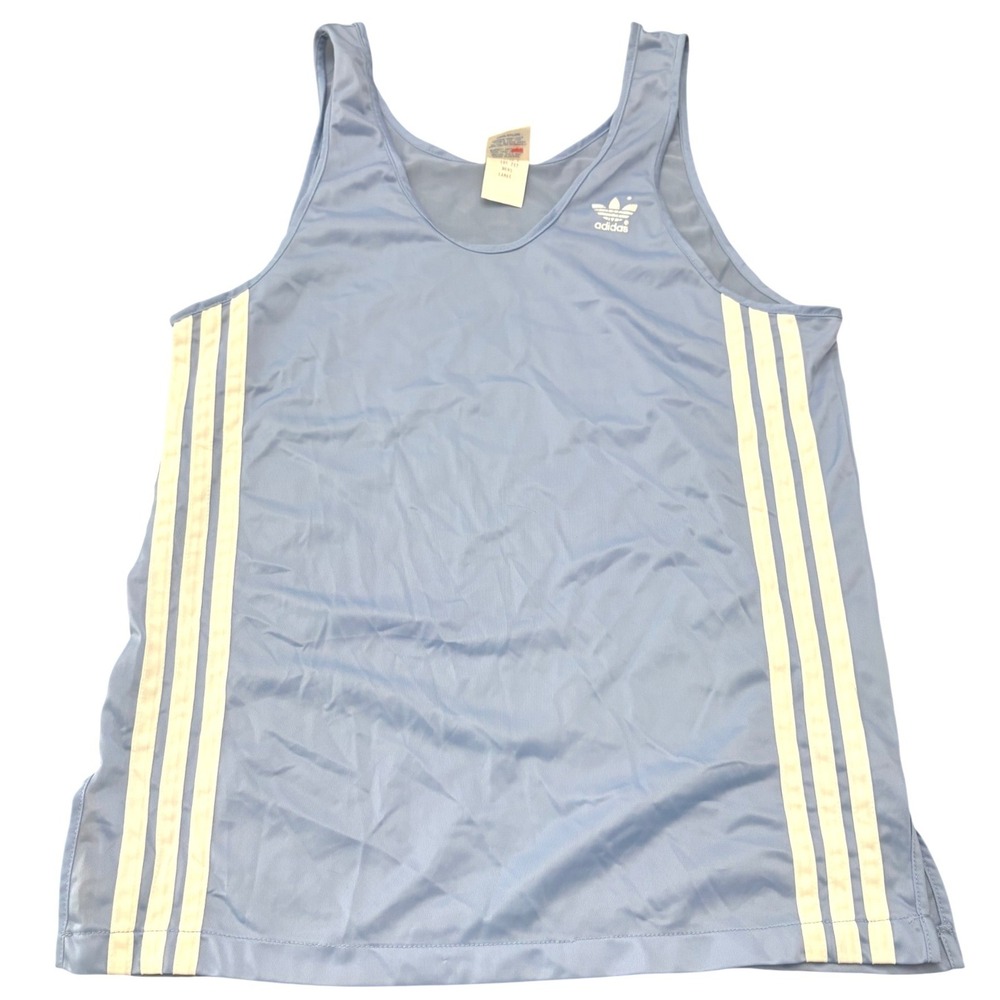 Adidas VTG 70's/80's Tank Top Mens L Blue White Trefoil Track Singlet USA Made